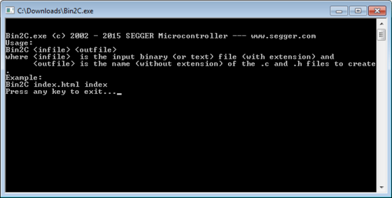 SEGGER Free Utilities - Bin2c No Input Screenshot